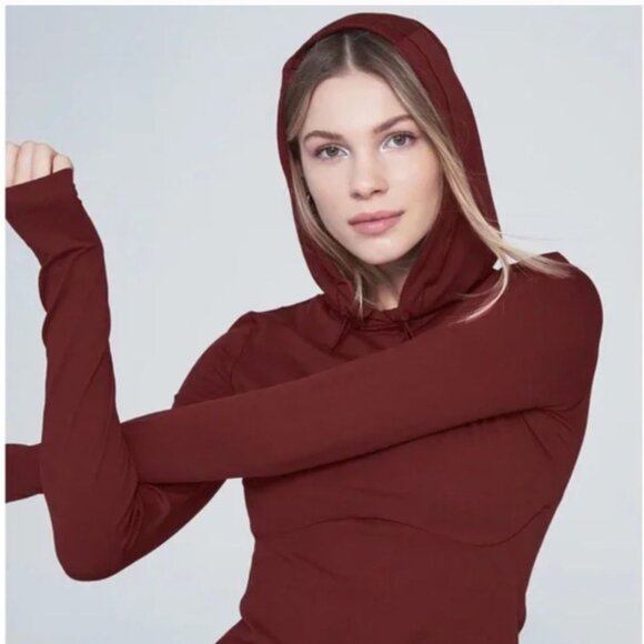 ALO YOGA Alosoft Hooded Runner Top Womens M Medium Cranberry Long Sleeve Hoodie - Picture 10 of 13
